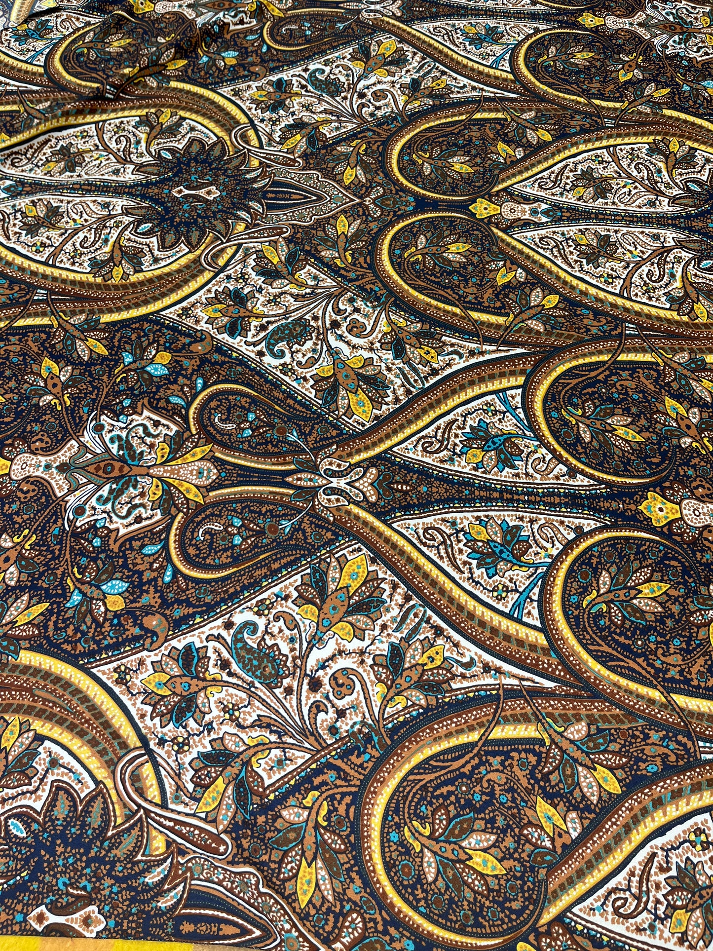 Wild Rag 45x45 brown/teal/gold Damascus floral