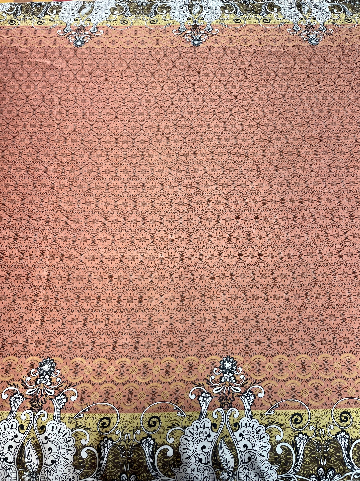 Wild Rag 45x45 coral/gold/white/chevron/ border floral