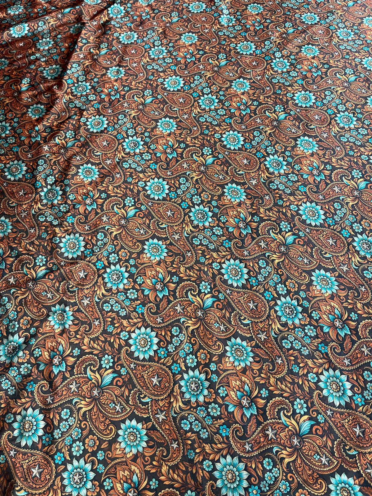 Wild Rag 45x45 turquoise/brown paisley/floral leather tool