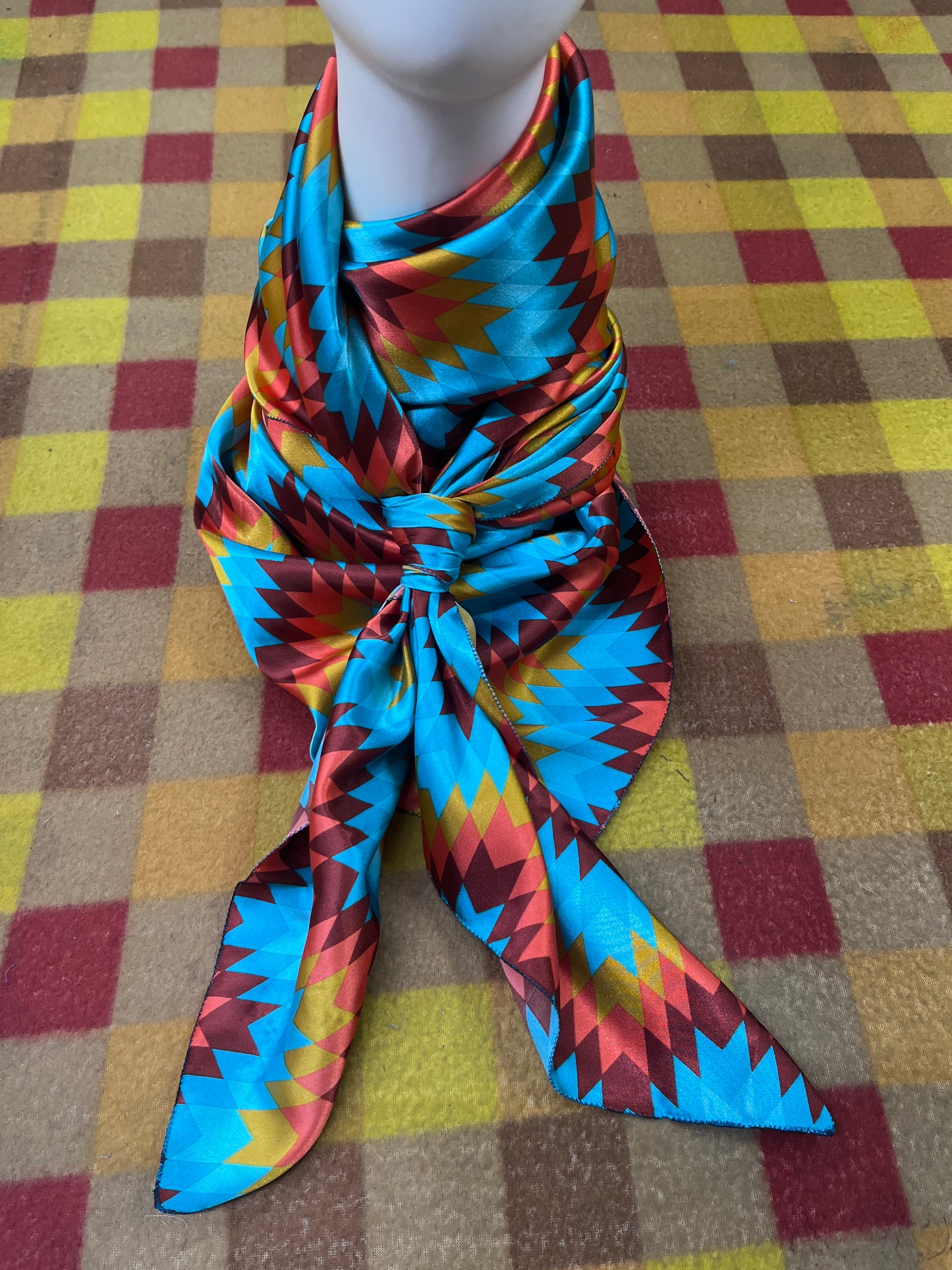 Wild Rag 45x45 turquoise/ rust/gold zig zag/arrow