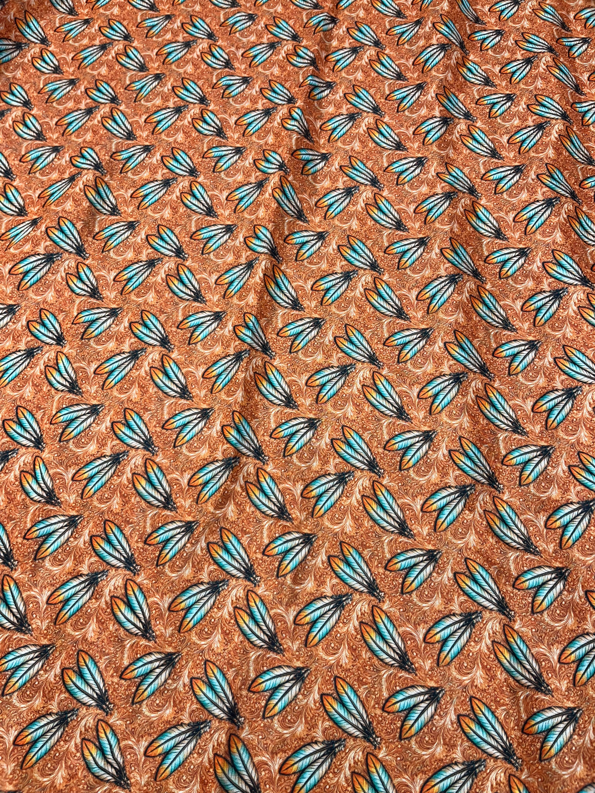 Wild Rag 45x45 orange turquoise feathers