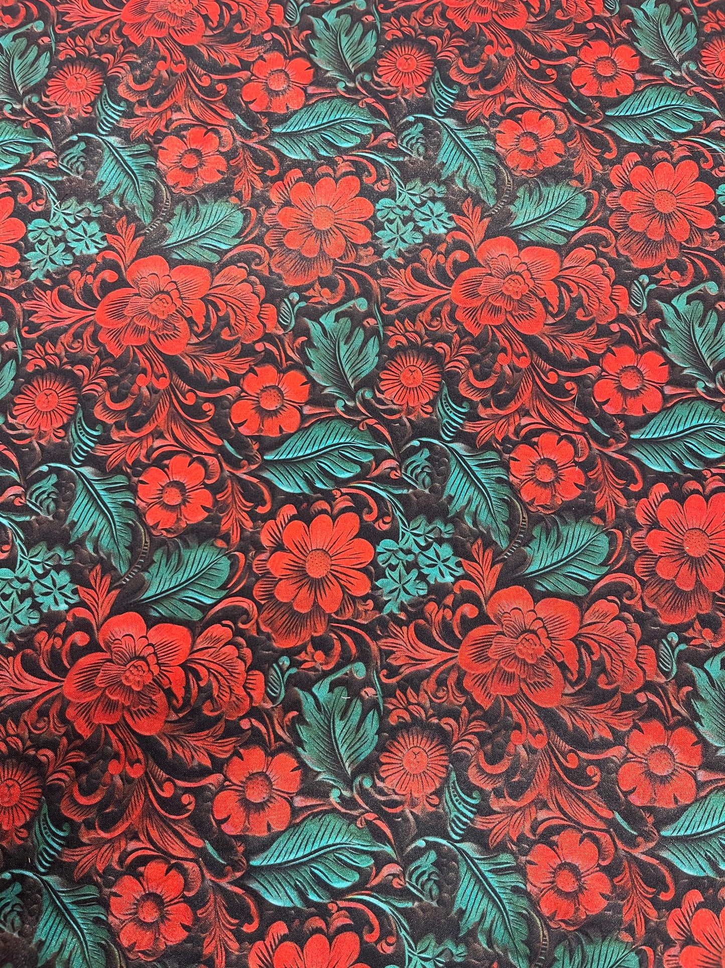 Wild Rag 45x45 red/green floral/ leather tool