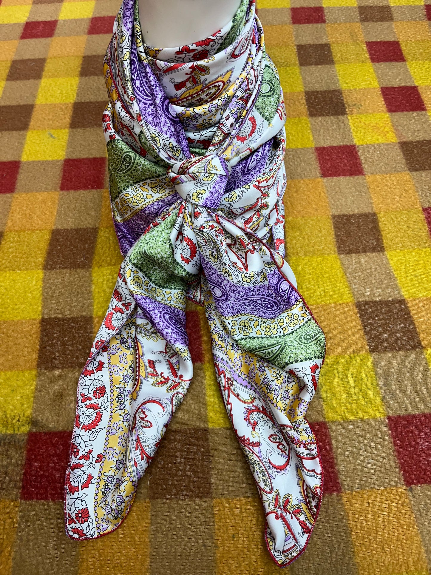 Wild Rag 45x45 purple/green/gold stripe paisley