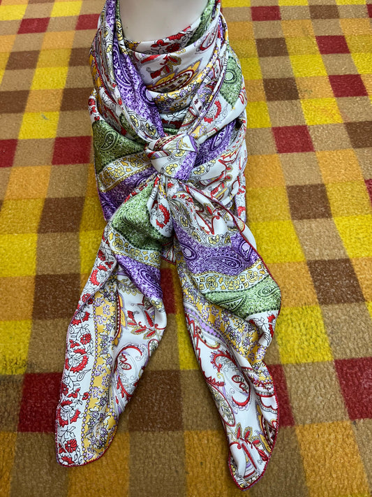 Wild Rag 45x45 purple/green/gold stripe paisley