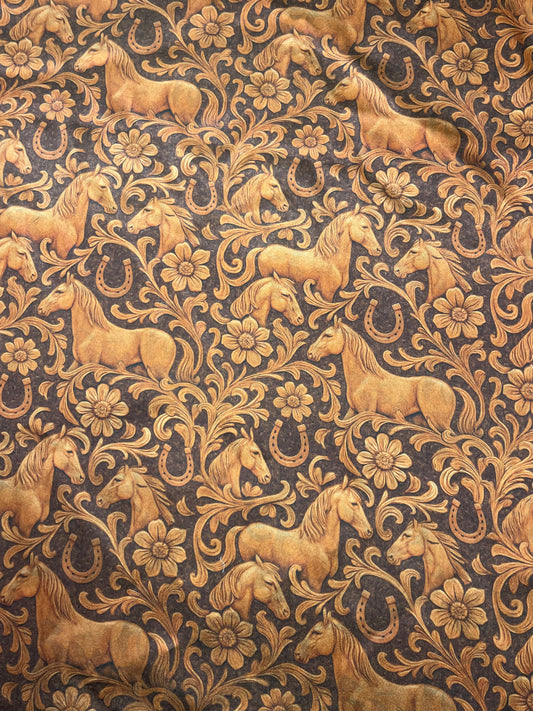 Wild Rag 45x45  brown/rust horse floral