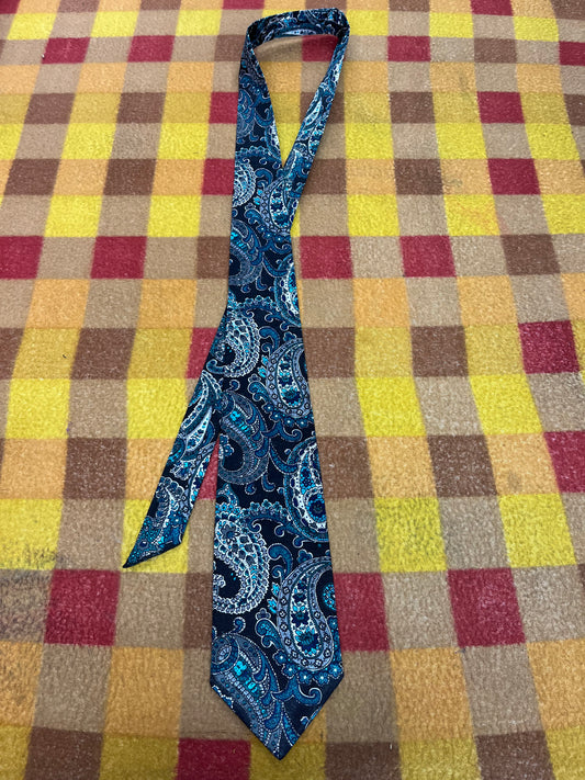 60” Necktie, 12x12” pocket square. Black/ teal paisley