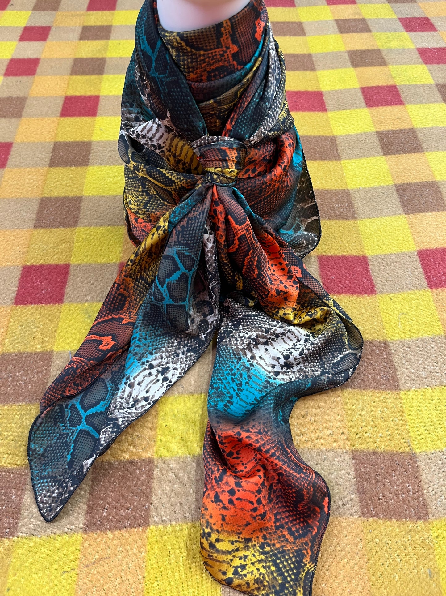 Wild Rag 45x45 teal/orange/yellow/white snake skin