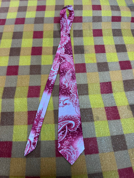 60” Necktie with matching 12”x12” pocket square. Red/white paisley
