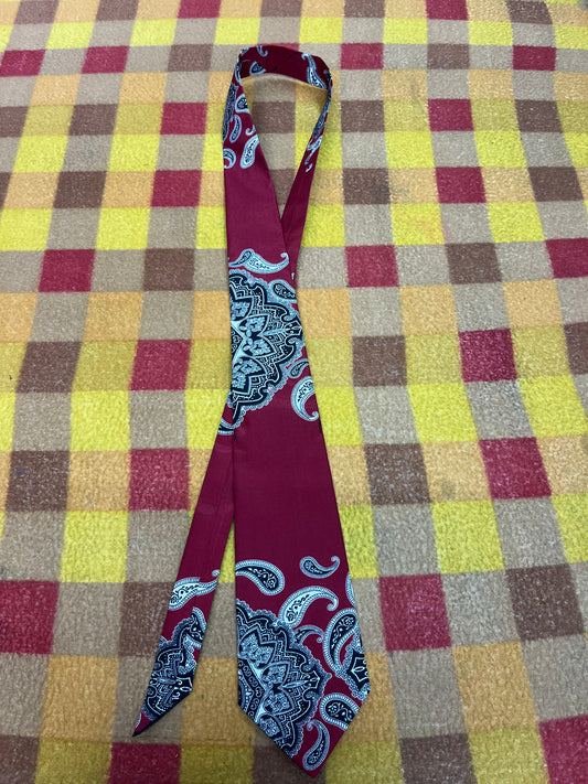 60” Necktie, 12x12” pocket square. Red/ black paisley