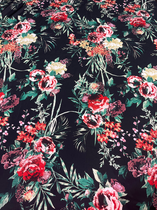 Wild Rag 45x45 black/green floral/red/white roses