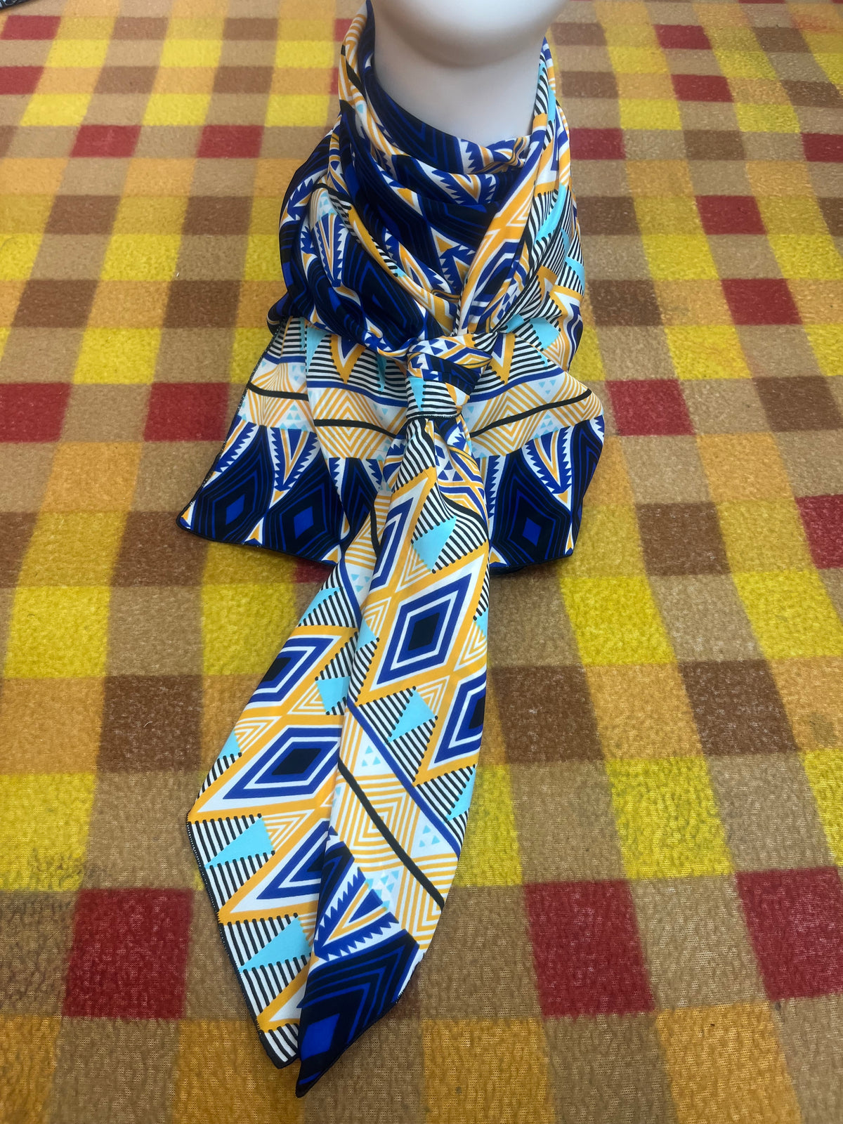 Wild Rag 45x45 yellow/blue/black/ turquoise diamond stripe