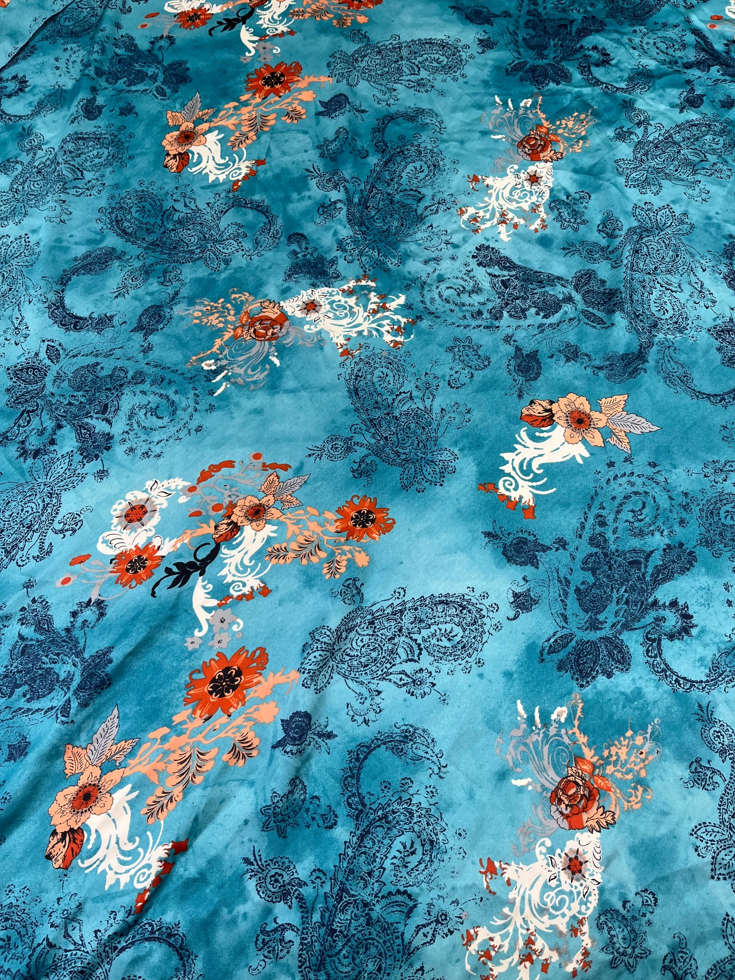 Wild Rag 45x45 teal paisley/ orange floral