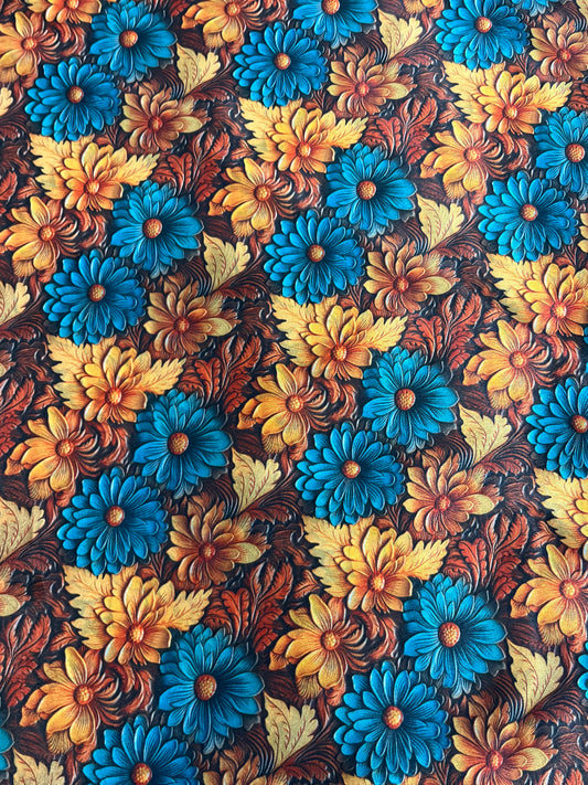 Wild Rag 45x45 teal/gold/rust floral leather tool