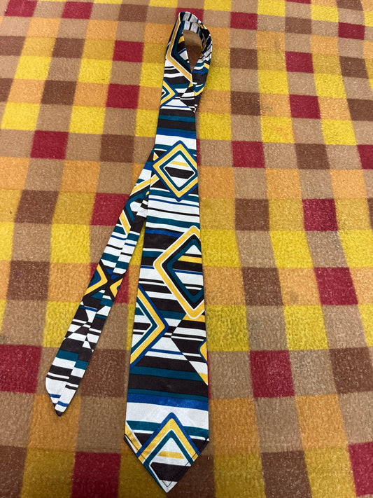 60” Necktie, 12x12” pocket square.brown/ gold / teal diamond