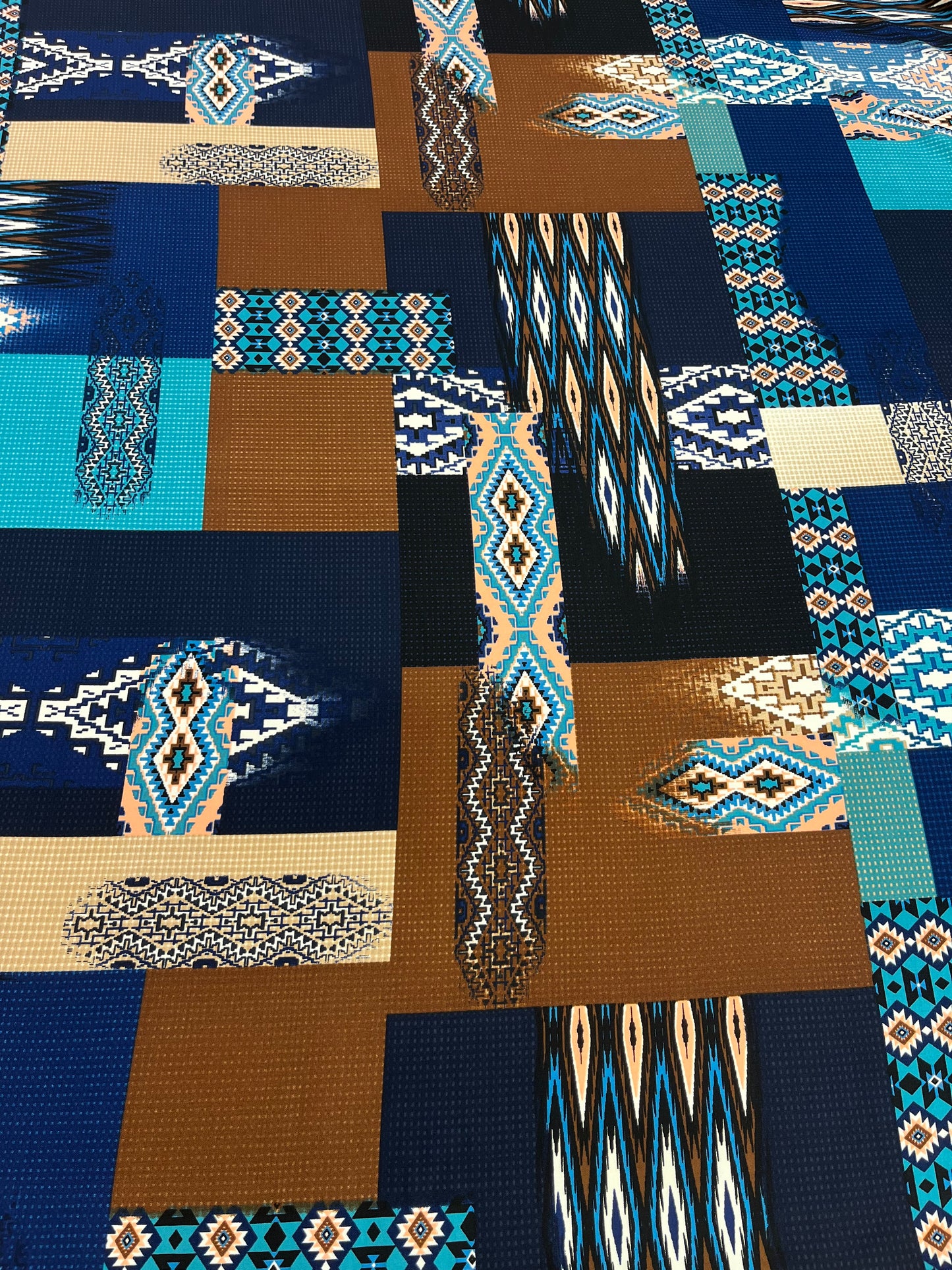 Wilde Rag 45x45 navy/brown/ turquoise patchwork/tribal