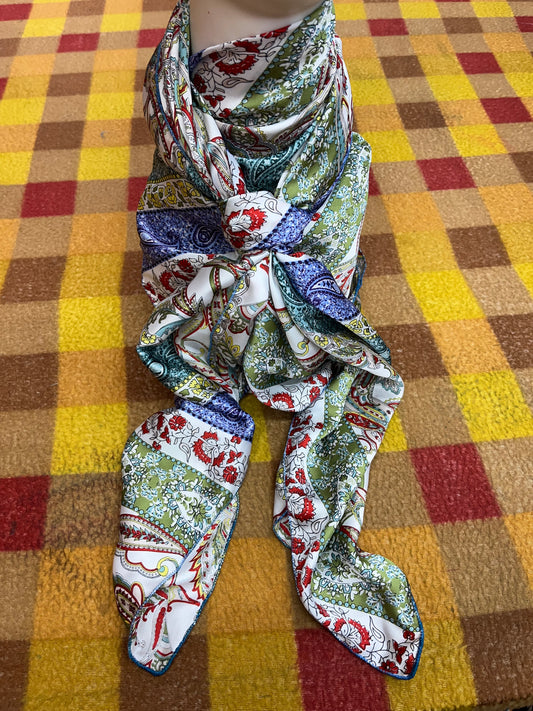 Wild Rag 45x45 blue/green/yellow stripe paisley