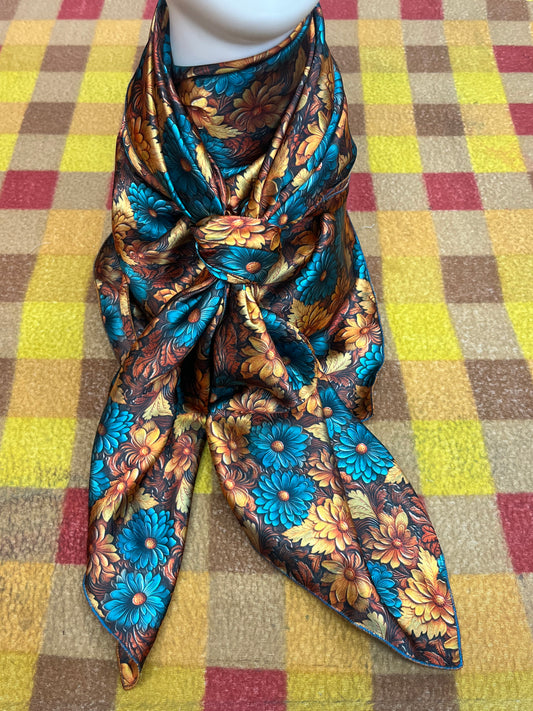 Wild Rag 45x45 teal/gold/rust floral leather tool