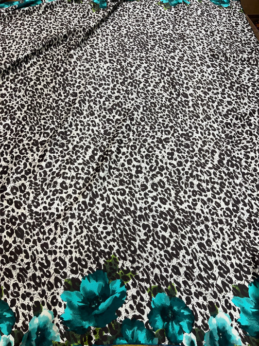 Wild Rag 45x45 cheetah/ teal floral border