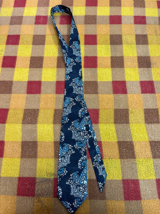 60” Necktie, 12x12” pocket square. Black/teal paisley