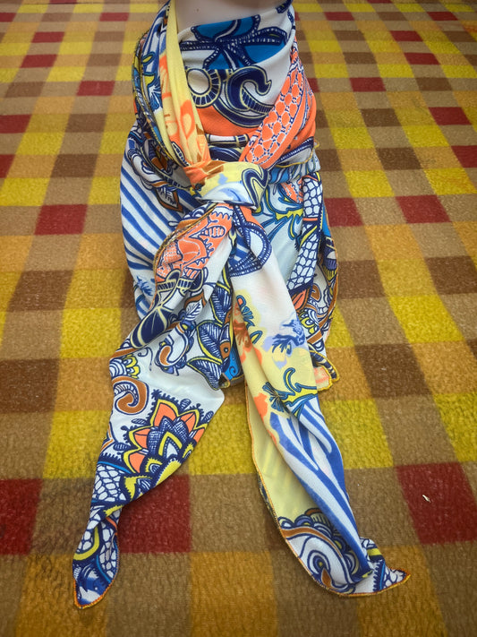 Wild Rag 45x45 white/blue/orange/yellow paisley floral