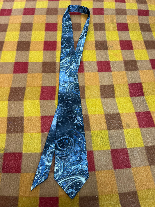60” Necktie, 12x12” pocket square. Blue/ grey paisley