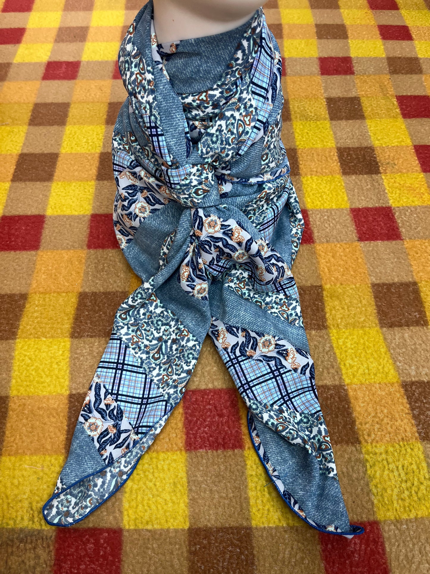 Wilde Rag 45x45 blue/gray plaid/floral stripe