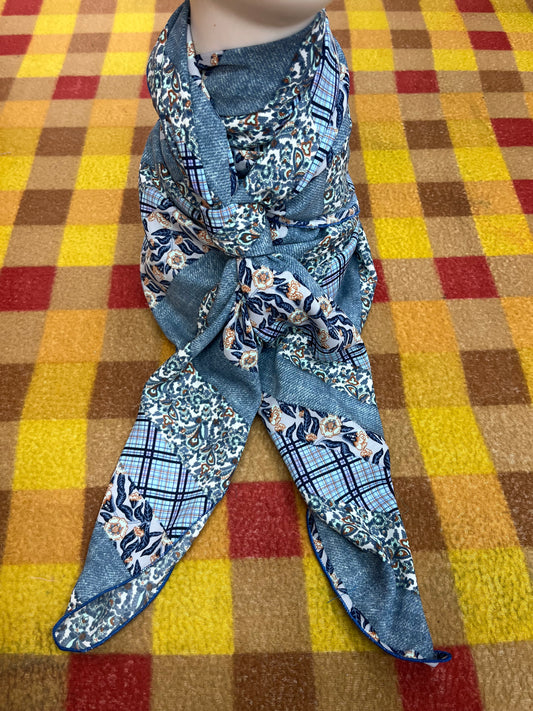 Wilde Rag 45x45 blue/gray plaid/floral stripe