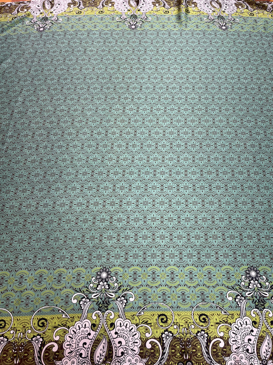 Wild Rag 45x45 green/gold/white/ chevron /border floral