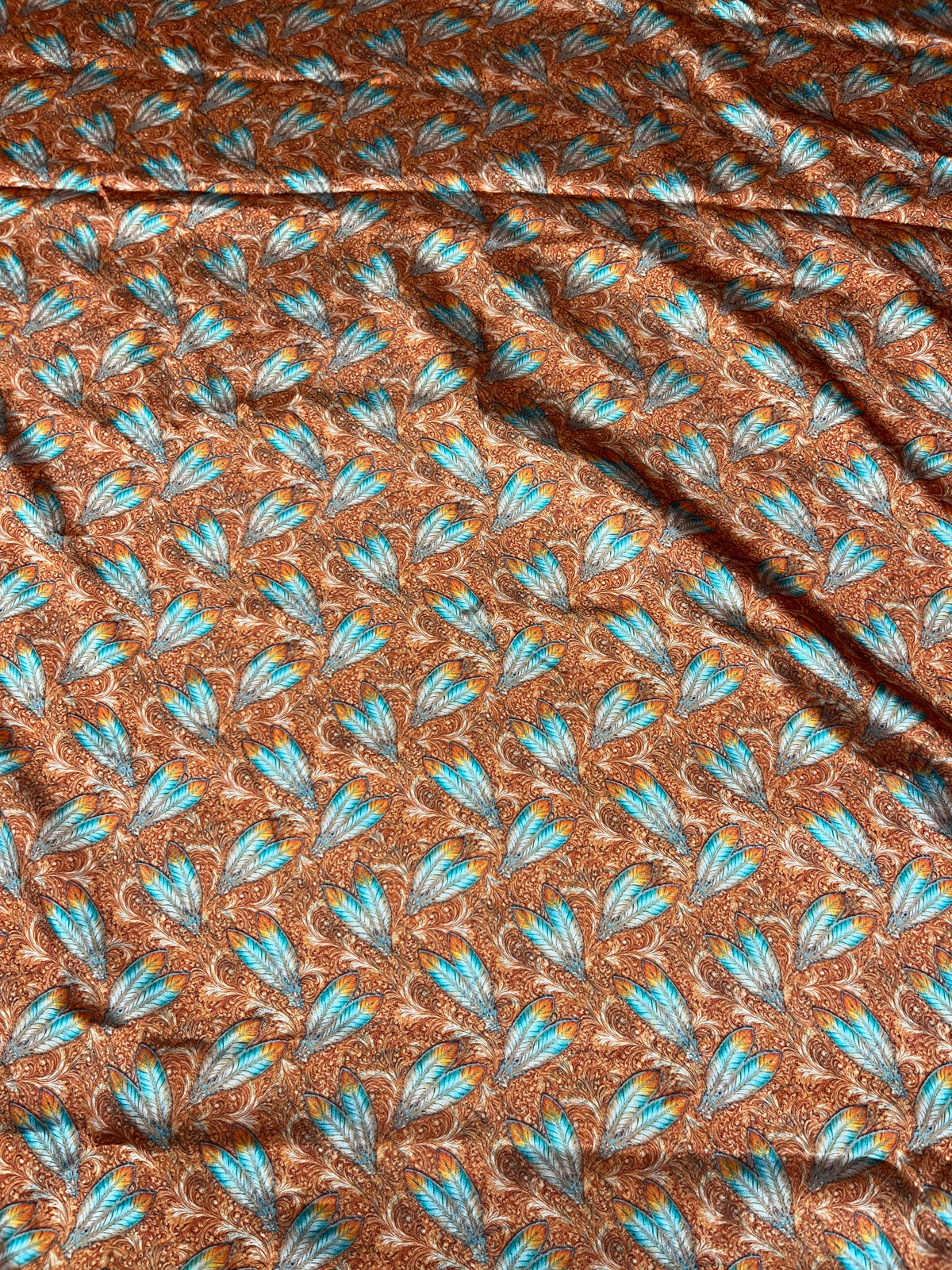 Wild Rag 45x45 orange turquoise feathers