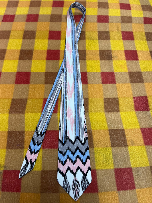 60” Necktie, 12x12” pocket square.blue/ black/ pink zig zag