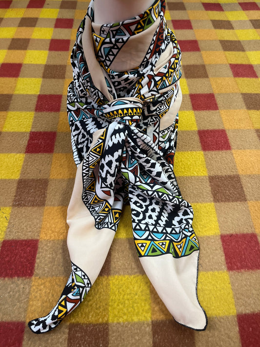 Wild Rag 45x45 tan/ multi color tribal