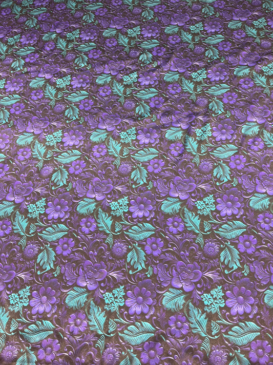 Wild rag 45x45 purple/teal floral/ leather tool
